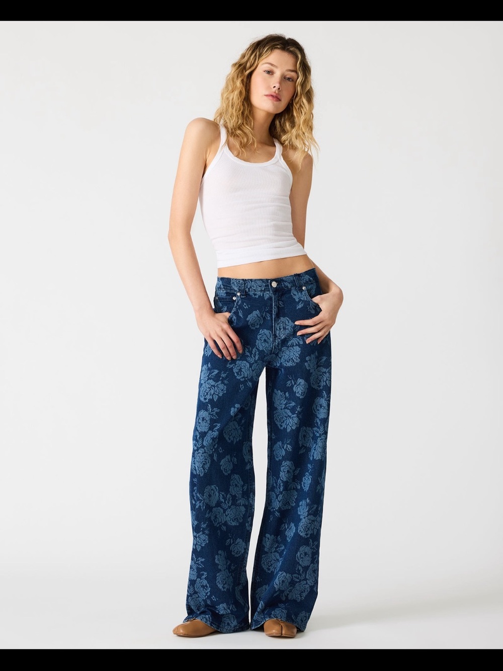 Steve Madden Navy Floral Wide-Leg Jeans & Vest